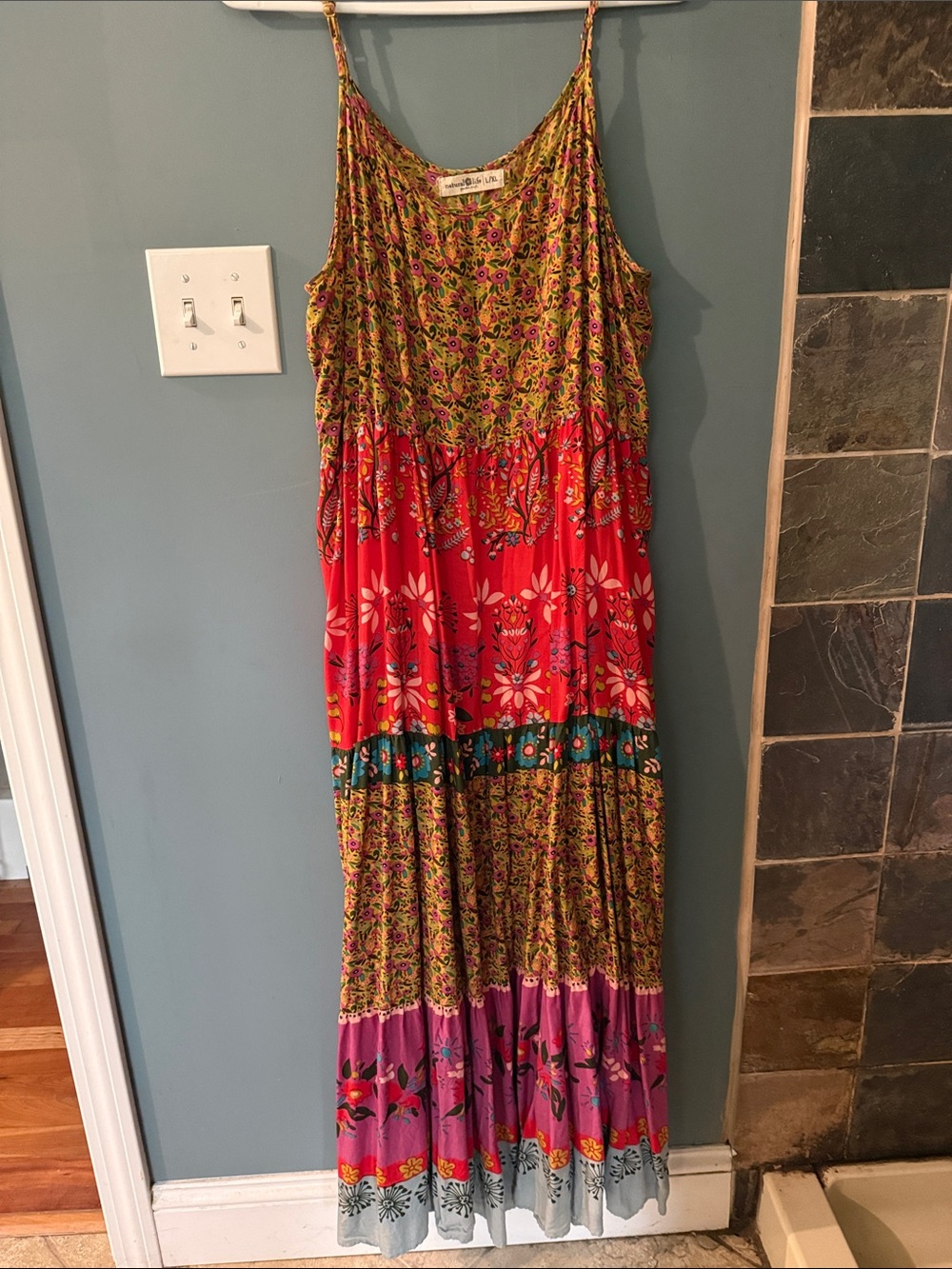 NATURAL LIFE Red, Purple, Green Floral Tiered Maxi Dress